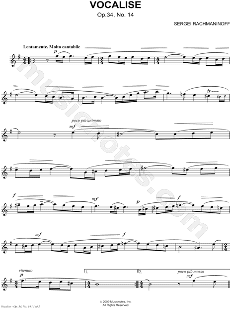Vocalise, Op. 34, No. 14 - Solo Part