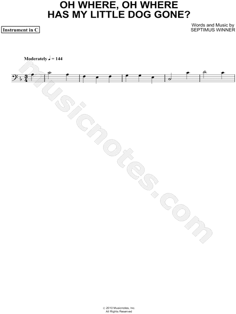 Oh Where, Oh Where Has My Little Dog Gone? - Bass Clef Instrument