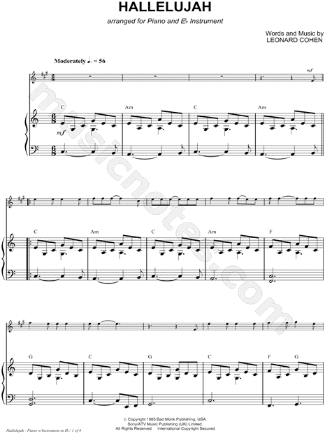 Hallelujah - Piano Accompaniment (Eb Instrument)