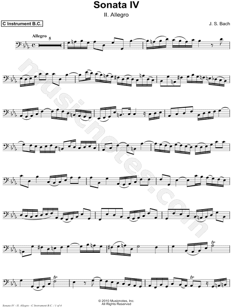 Sonata IV, BWV 1017: II. Allegro - Bass Clef Instrument