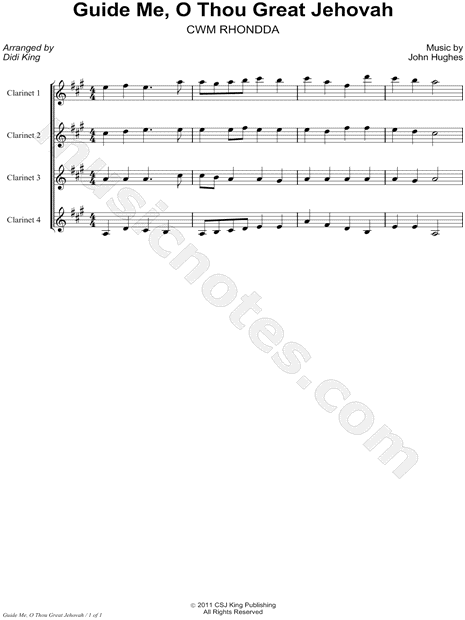 Guide Me, O Thou Great Jehovah - Clarinet Quartet Score