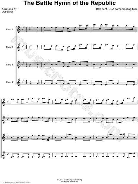 Battle Hymn of the Republic - Flute Quartet Score