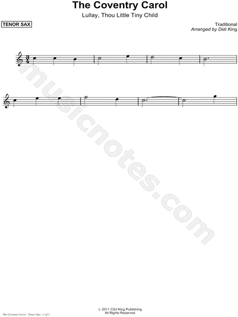 The Coventry Carol - Tenor Saxophone