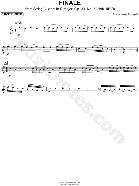 Finale from String Quartet in C Major, Op. 33, No. 3 - C Instrument