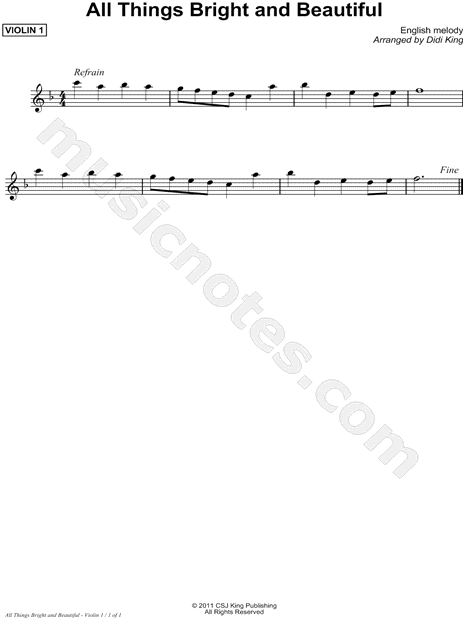 All Things Bright and Beautiful - Violin 1 Part (String Quartet)