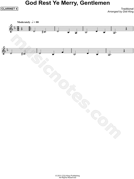 God Rest Ye Merry, Gentlemen - Clarinet 4 (Clarinet Quartet)