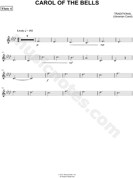 Carol of the Bells - Flute 4 (Flute Quartet)