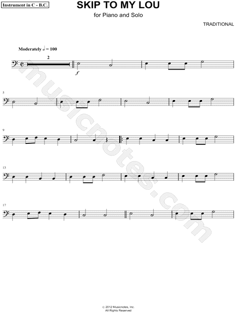 Skip To My Lou - Bass Clef Instrument