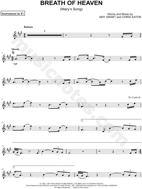 Breath of Heaven (Mary's Song) - Eb Instrument