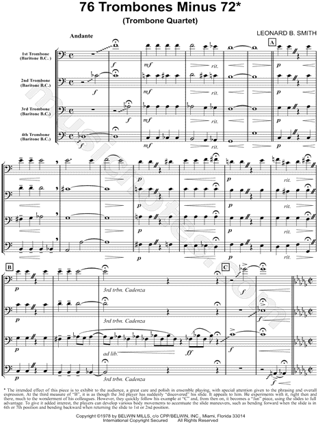 76 Trombones Minus 72 - Score