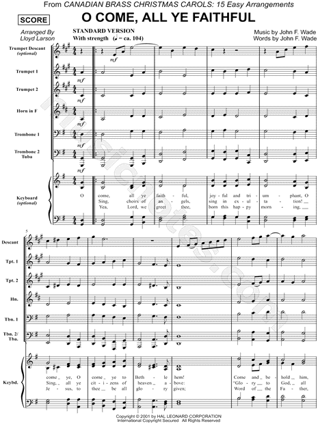 O Come, All Ye Faithful - Brass Quintet Score