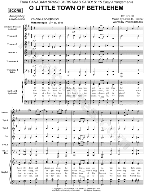 O Little Town of Bethlehem - Brass Quintet Score