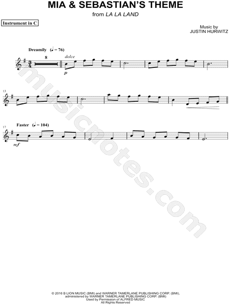 Mia & Sebastian's Theme - C Instrument