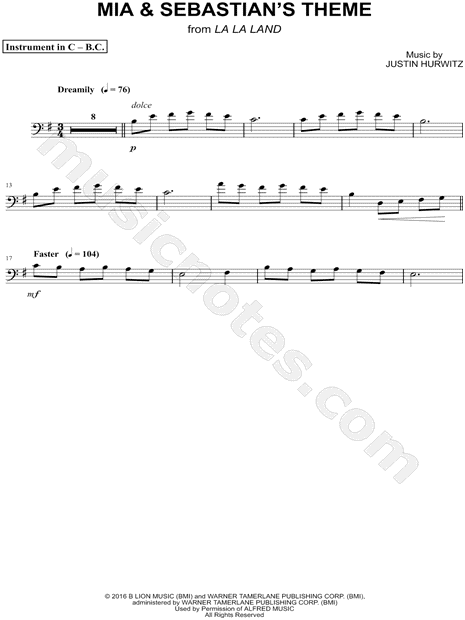 Mia & Sebastian's Theme - Bass Clef Instrument