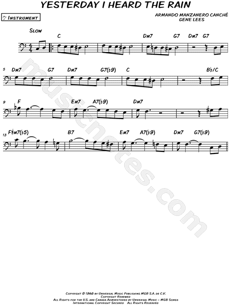 Yesterday I Heard the Rain - Bass Clef Instrument