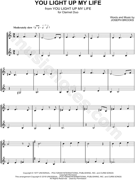 You Light Up My Life - Clarinet Duet