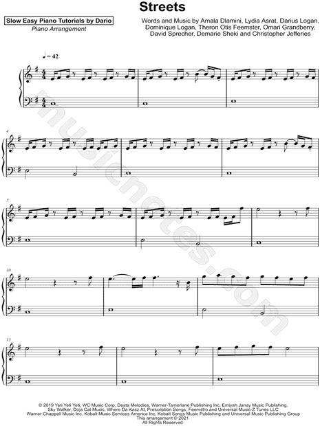 Streets [Slow Easy Piano Tutorial]