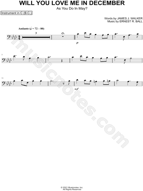 Will You Love Me In December - Bass Clef Instrument