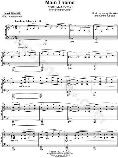 Max Payne - Main Theme - Piano & Guitar