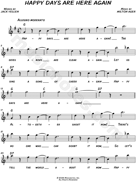 Happy Days Are Here Again [chorus only]