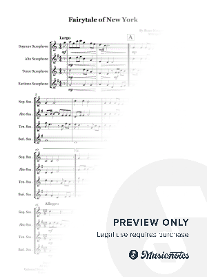Fairytale Of New York by the Pogues feat. Kirsty Maccoll - Saxophone quartet (SATB)