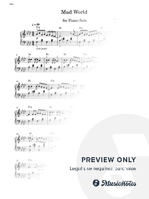 Mad World - Piano Solo - W/Chords (Full Score)