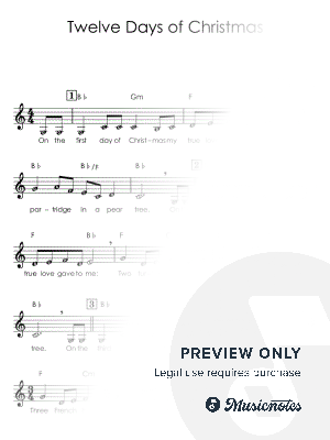 Twelve Days of Christmas I Clarinet Beginners Sheet Music with Letters Chords in C