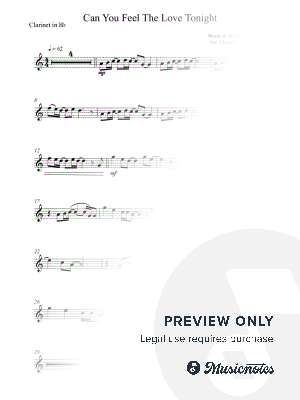 Can You Feel the Love Tonight - Elton John - CLARINET - (Full version, original key)