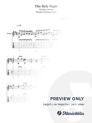 This Holy Night - Russian Christmas Carol, Arr. for Guitar Solo with tabs, updated 2023