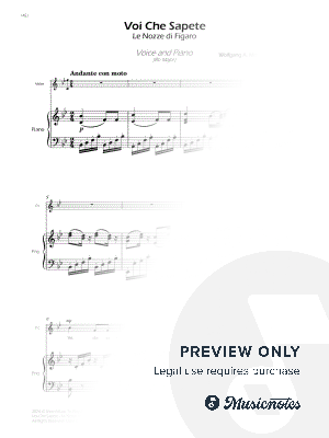 Voi Che Sapete from Le Nozze di Figaro - Voice and Piano - Bb Major (Full Score and Parts)