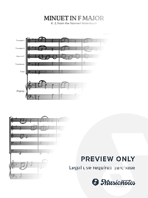 Mozart • Minuet in F Major | brass quintet sheet music w/ piano