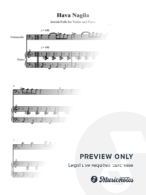 Hava Nagila - Cello and Piano Duet (Score and Parts)