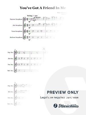 You've Got A Friend In Me from Toy Story - Saxophone quartet (SATB) by Kayleigh Huelin - Sheet Music