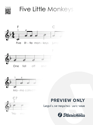 Five Little Monkeys I Piano Tutorial Easy Sheet Music with Letters by Alicja Urbanowicz - Sheet Music