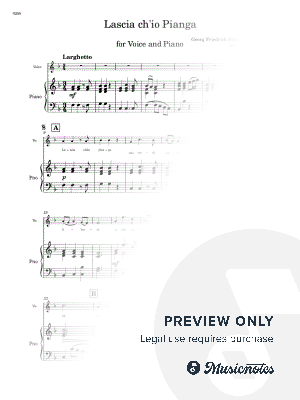 Lascia Ch'io Pianga by Handel - Voice and Piano - F Major (Full Score and Parts) by Sheet Music To Play Editions - Sheet M...
