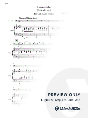 Serenade (Ständchen) by Schubert - Cello and Piano (Full Score and Parts)