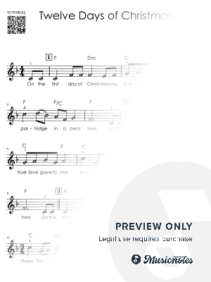 Twelve Days of Christmas I Piano Tutorial Easy Sheet Music with Letters for Beginners