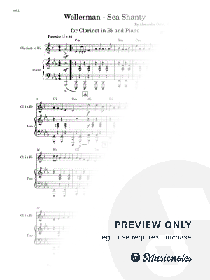 Wellerman - Bb Clarinet and Piano - W/Chords (Full Score and Parts)
