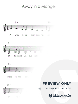 Away in a Manger I Clarinet Beginners Sheet Music with Letters Chords in C