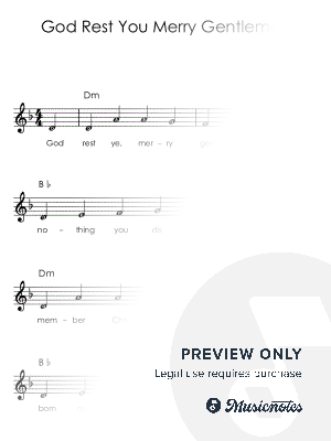 God Rest Ye Merry Gentlemen I Sheet Music with Letters Chords Lyrics for Beginners