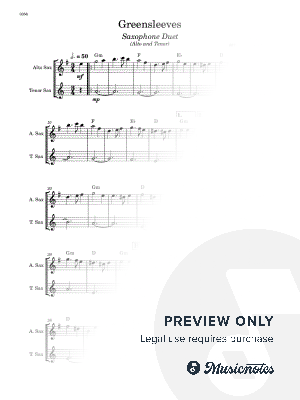 Greensleeves - Sax Duet (Alto and Tenor) - W/Chords (Full Score and Parts)