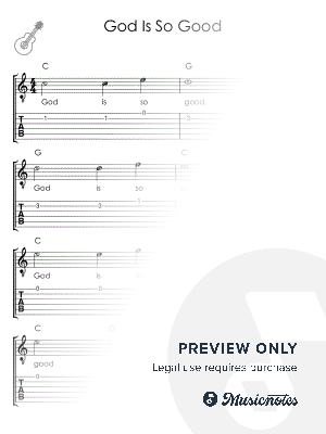 God Is So Good I Beginner Guitar Solo I Easy Sheet Music with Letters TAB Chords Lyrics