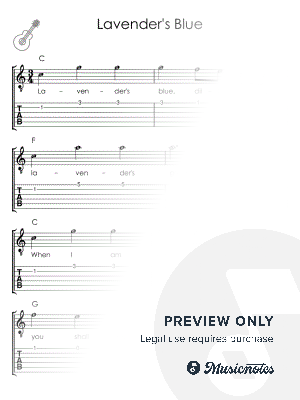 Lavender's Blue I Beginner Guitar Solo I Easy Sheet Music with Letters TAB Chords Lyrics by Alicja Urbanowicz - Sheet Music