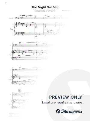 The Night We Met - Cello and Piano - W/Chords (Full Score and Parts) by Sheet Music To Play Editions - Sheet Music