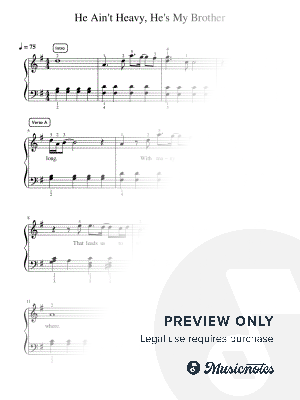 He Ain't Heavy, He's My Brother - Pre-Advanced by Simply Piano - Sheet Music