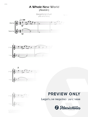 A Whole New World - Sax Duet - Alto and Tenor (Full Score and Parts)