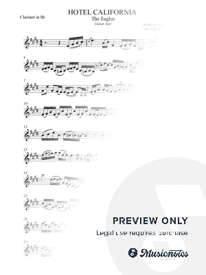 Hotel California - The Eagles - Guitar Solo for TRUMPET (Original key) by Charlene Elisha Gregory - Sheet Music