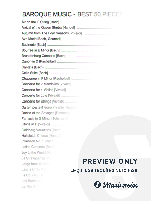 Best of Baroque Music - 50 Iconic Pieces for Beginner Pianists | Easy Piano Sheet Music | Johann Sebastian Bach | Georg Friedrich Händel | Antonio Vivaldi | Johann Pachelbel | Purcell Tartini Scarlatti Rameau Telemann Monteverdi Couperin Daquin Corelli