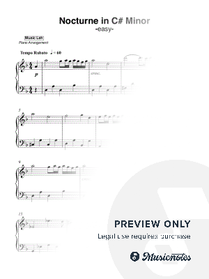 Chopin - Nocturne in C# minor, Op. posthumous [easy in D minor]