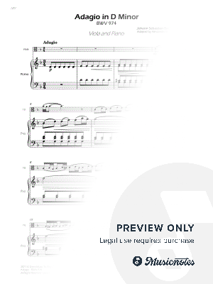 Adagio (BWV 974) - Viola and Piano (Full Score and Parts) by Sheet Music To Play Editions - Sheet Music